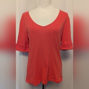 Ralph Lauren Orange Elbow Length Sleeve V-neck T-shirt, Size M